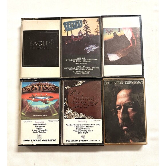 VINTAGE Lot 6 Cassette Tape Eric Clapton-Styx-Chicago-Eagles-Boston-Classic Rock - Picture 1 of 5